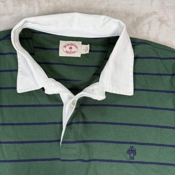 Brooks Brothers Men’s Size L Blue White Green Striped Polo Short Sleeve Y2K Prep - Picture 3 of 8